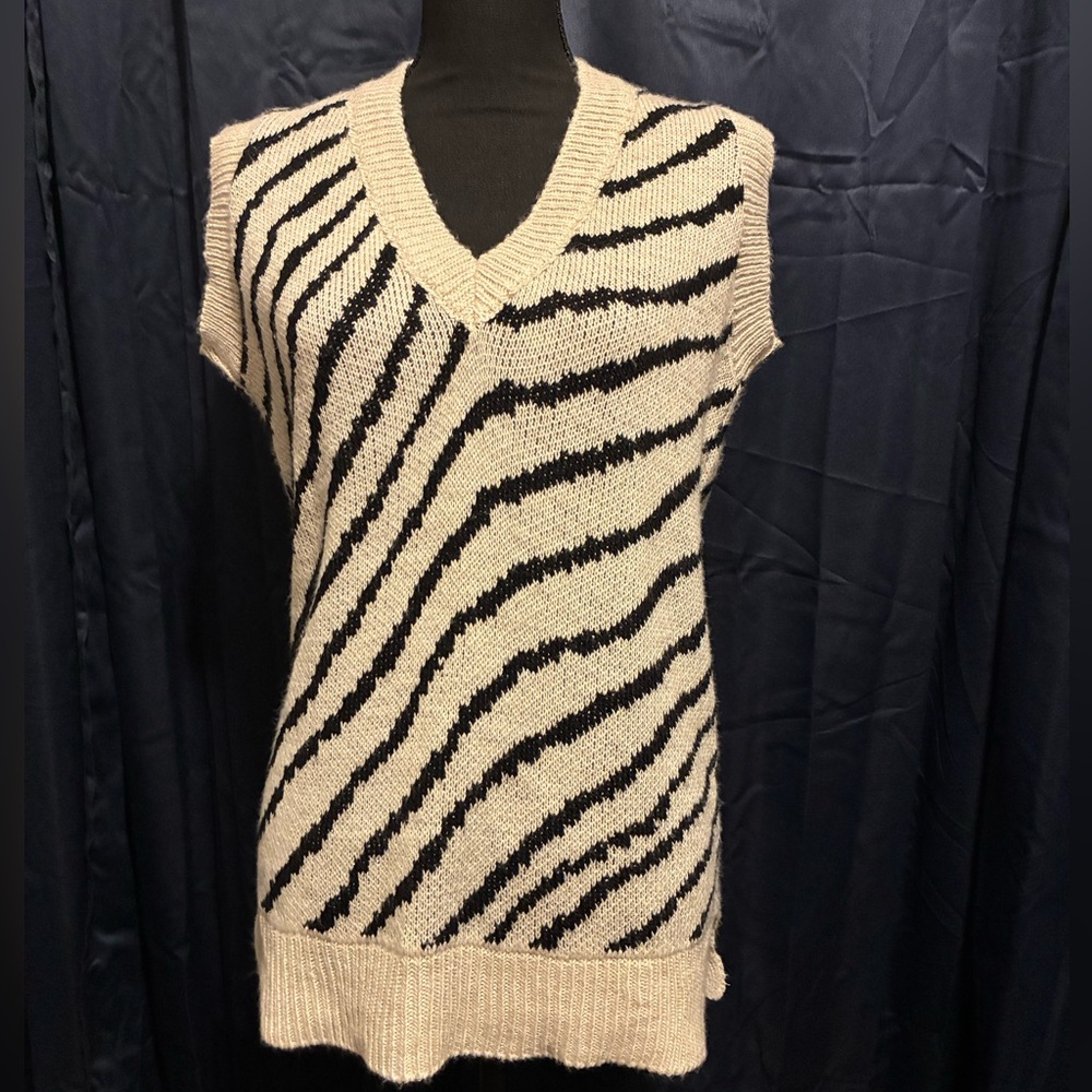 Nasty Gal Cream and Black Zebra Stripe V-Neck Sweater Vest